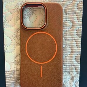 Apple Brown Leather Case with Orange Highlights